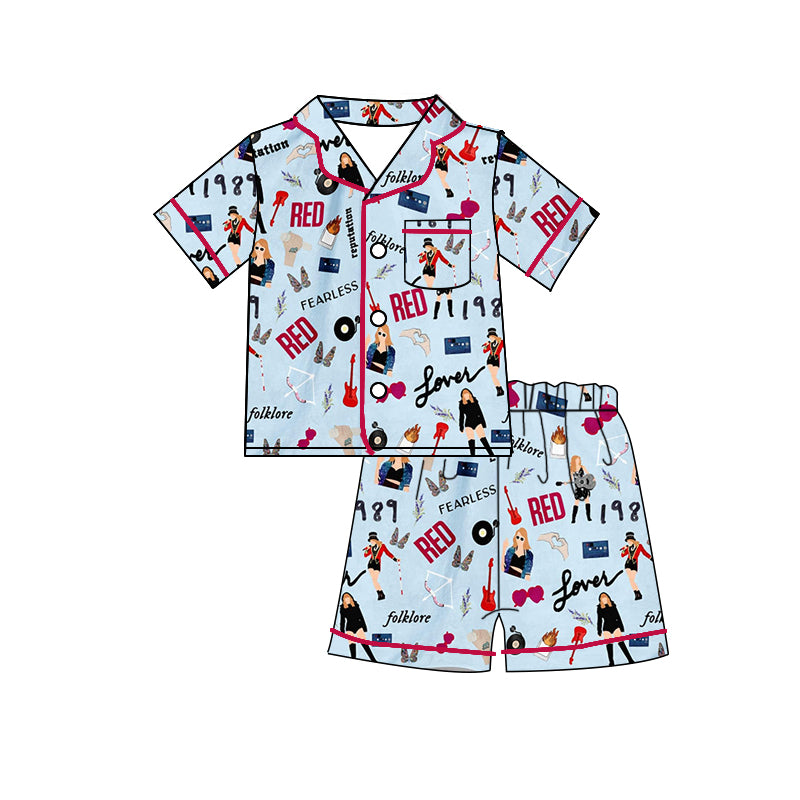 Baby Girls Short Sleeve Red 1989 Singer Shirt Shorts Pajamas Clothes Sets preorder(moq 5)