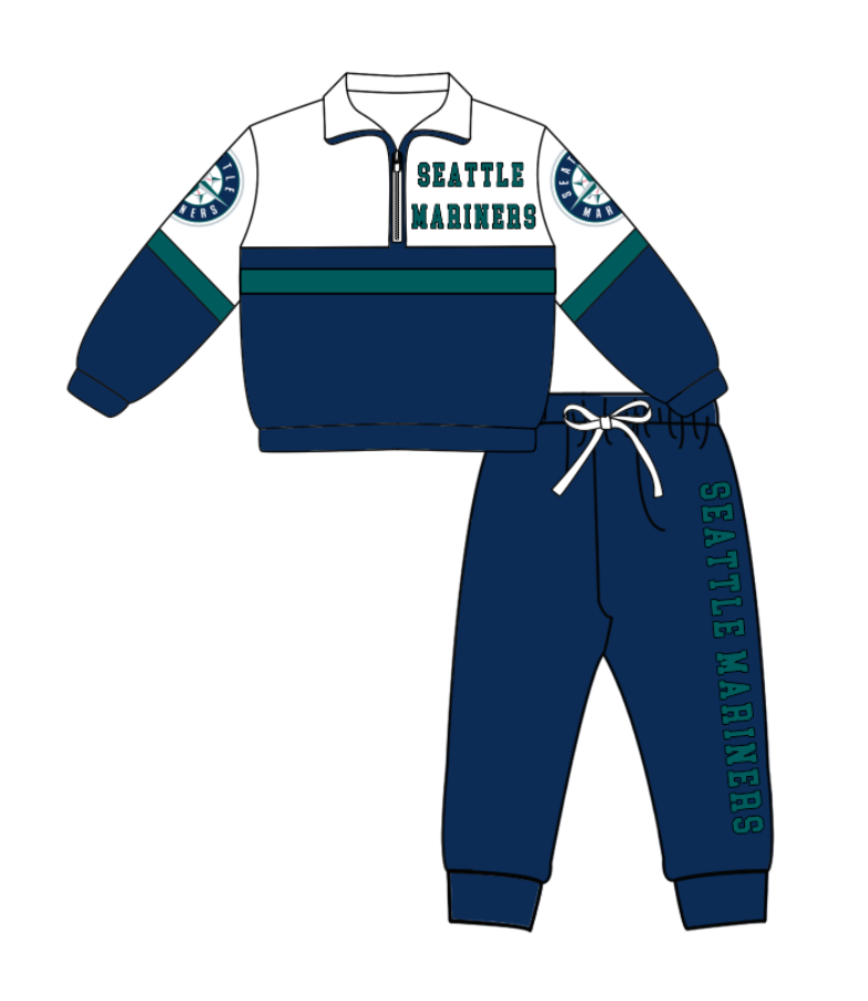 Preorder (moq 5)Baby Boys Seattle Marimers Zipper Pullover Jogger Pants Team Clothes Set