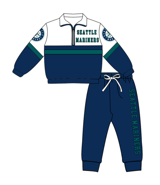 Preorder (moq 5)Baby Boys Seattle Marimers Zipper Pullover Jogger Pants Team Clothes Set