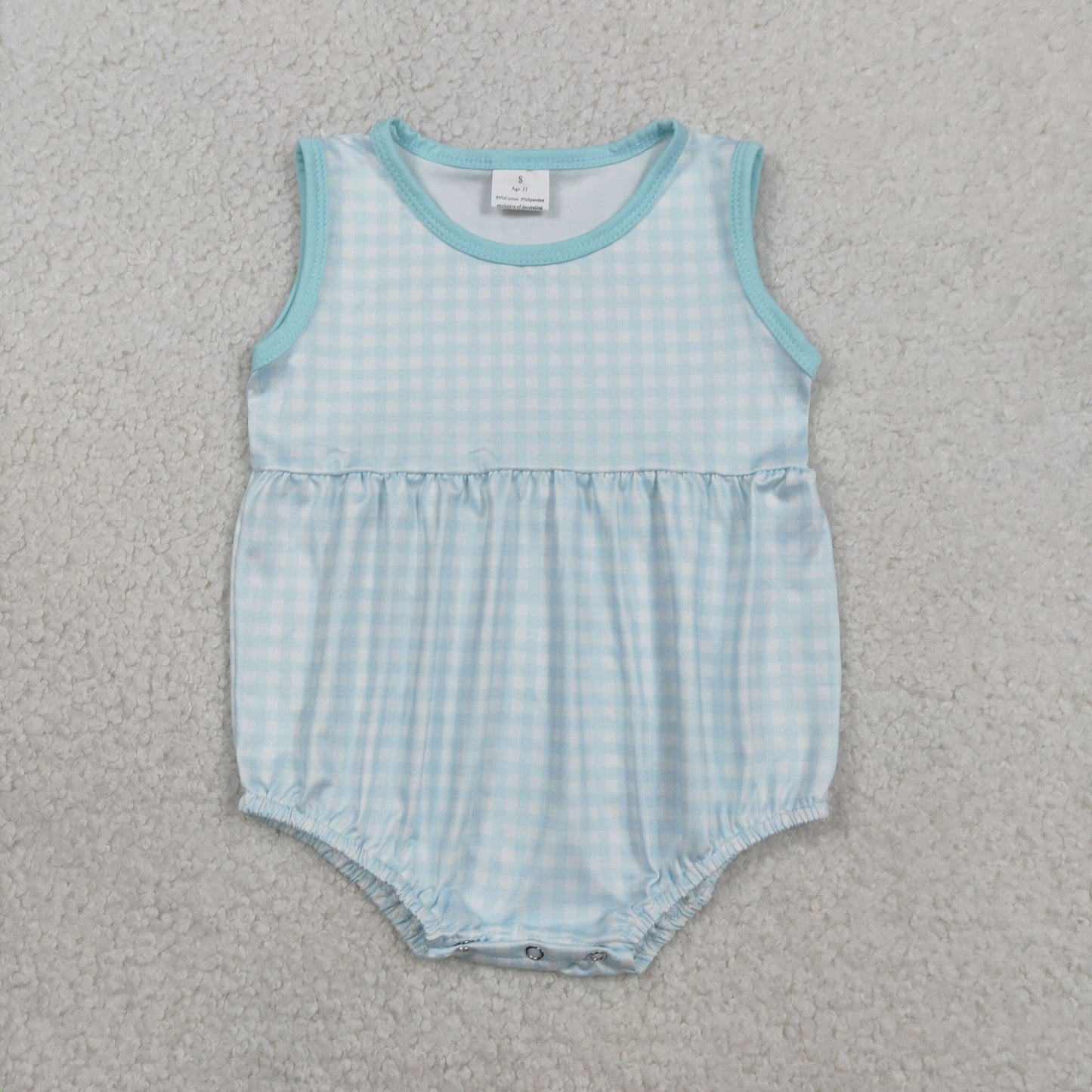 Baby Boys Sleeveless Blue Checked Rompers
