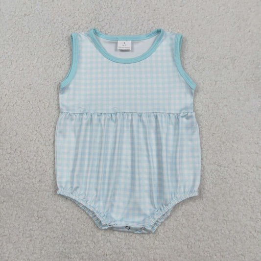 Baby Boys Sleeveless Blue Checked Rompers