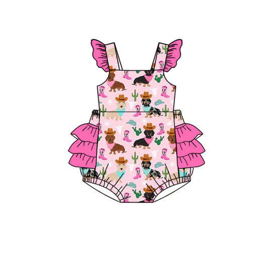 Baby Infant Girls Western Dogs Ruffles Buttons Rompers Preorder(moq 5)