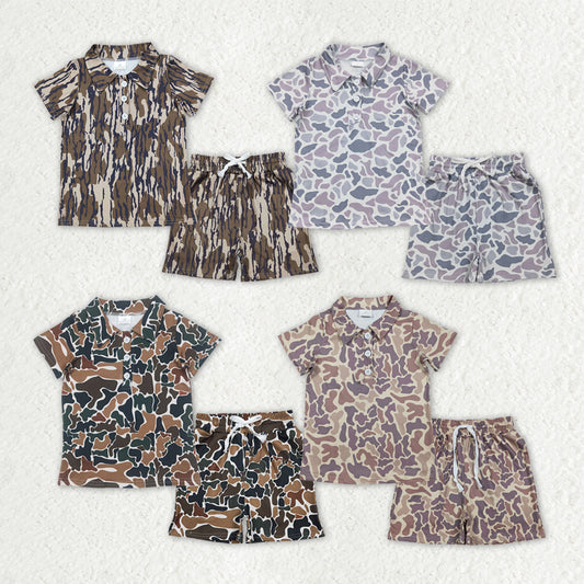 Sibling Baby Boys Southern Camo Button Polo Shirts Top Pockets Short Clothes Sets