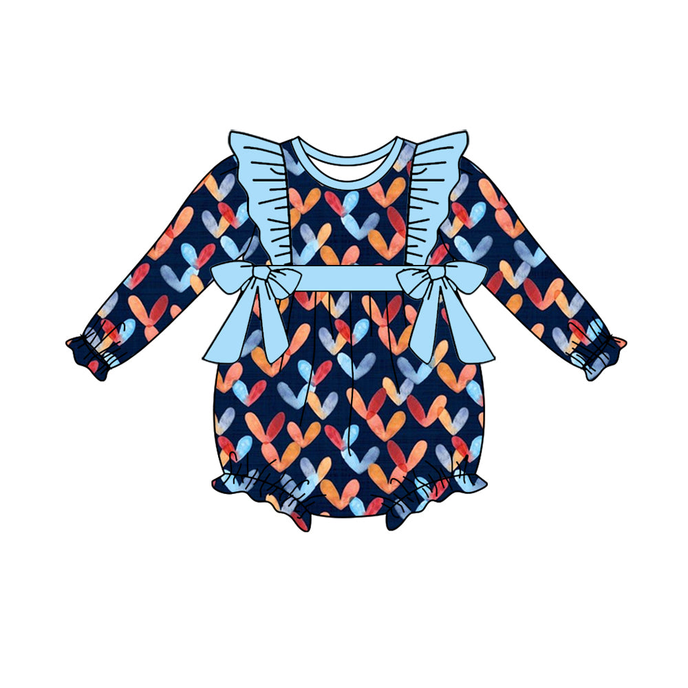 Baby Girls Hearts Bows Long Sleeve Ruffle Rompers preorder(moq 5)