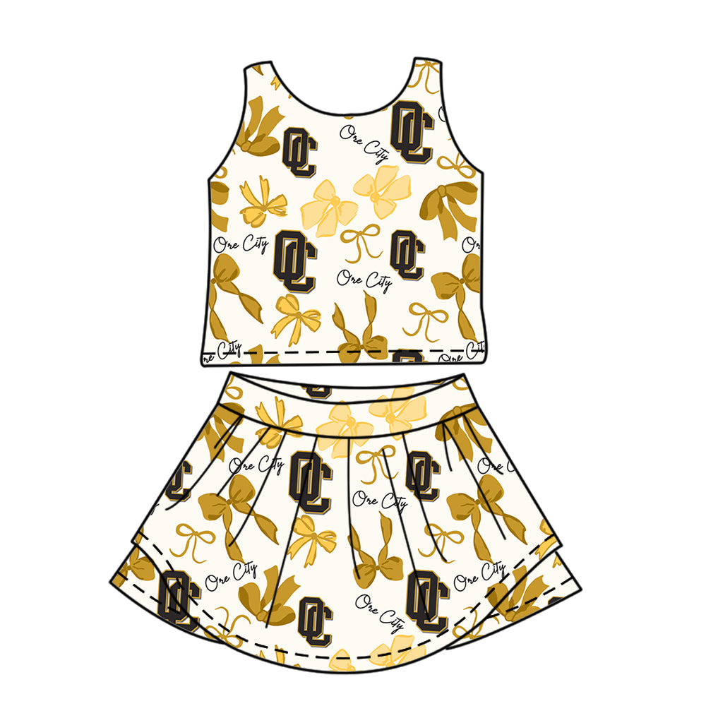 Preorder (moq 5)Baby Girls Sleeveless Ore City Bows Top Skirt Shorts Team Clothes Sets
