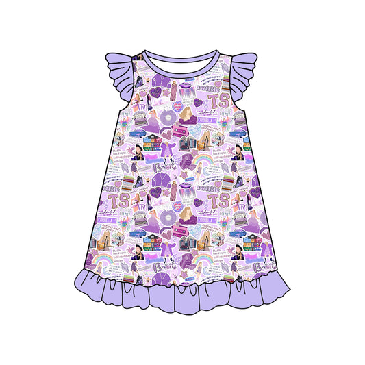 Baby Girls Purple Singer Flutter Sleeve Knee Length Dresses preorder(moq 5)