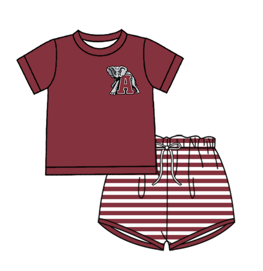 Preorder (moq 5)Baby Boys Red A Elephants Top Stripe Shorts Team Clothes Sets
