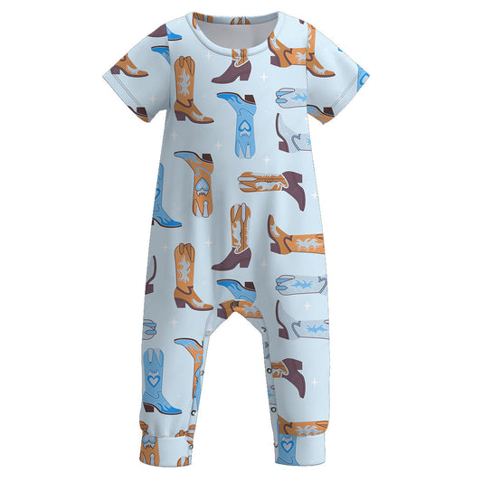 Baby Infant Boys Western Boots Short Sleeve Rompers preorder(moq 5)