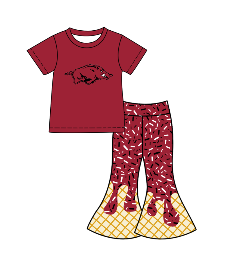 Preorder (moq 5)Baby Girls Red Bulls Top Drip Sprinkles Bell Bottom Pants Team Clothes Sets