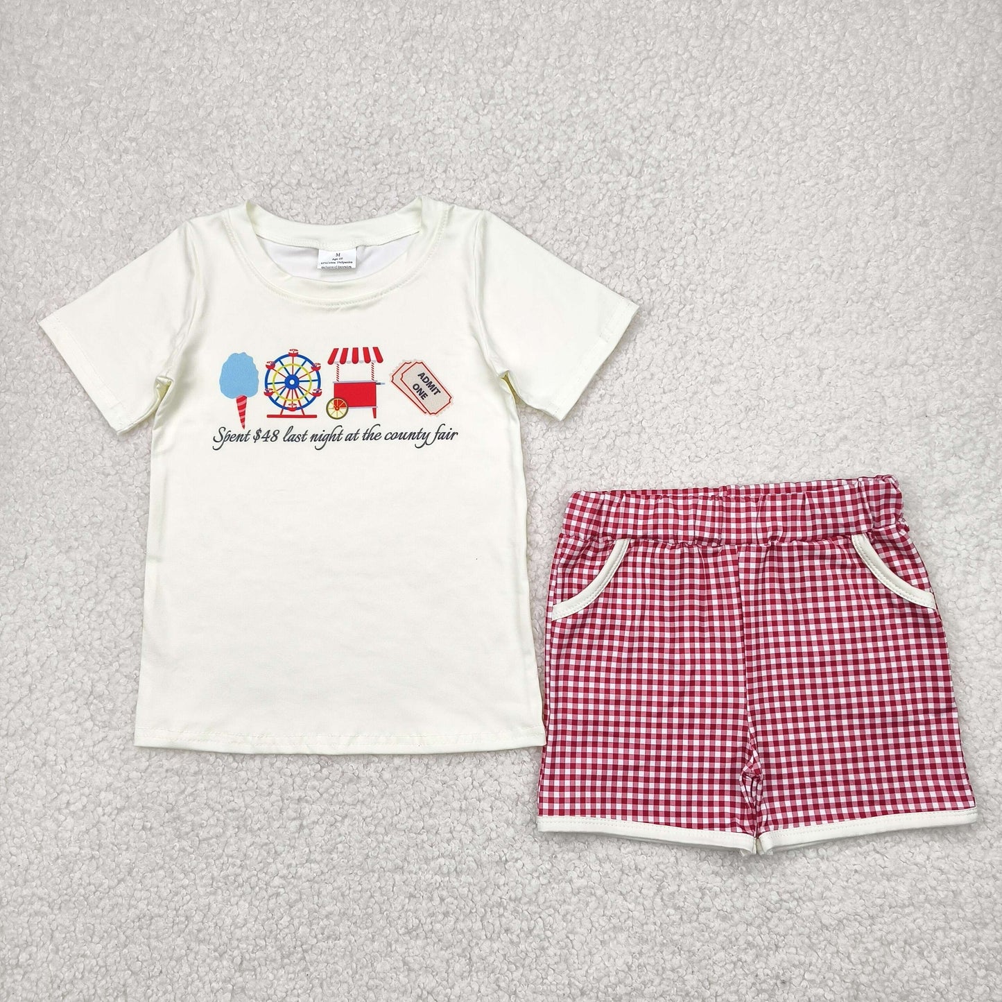 Sibling Baby Kids Ice Cream Store Top Red Plaid Pockets Shorts Sets Rompers