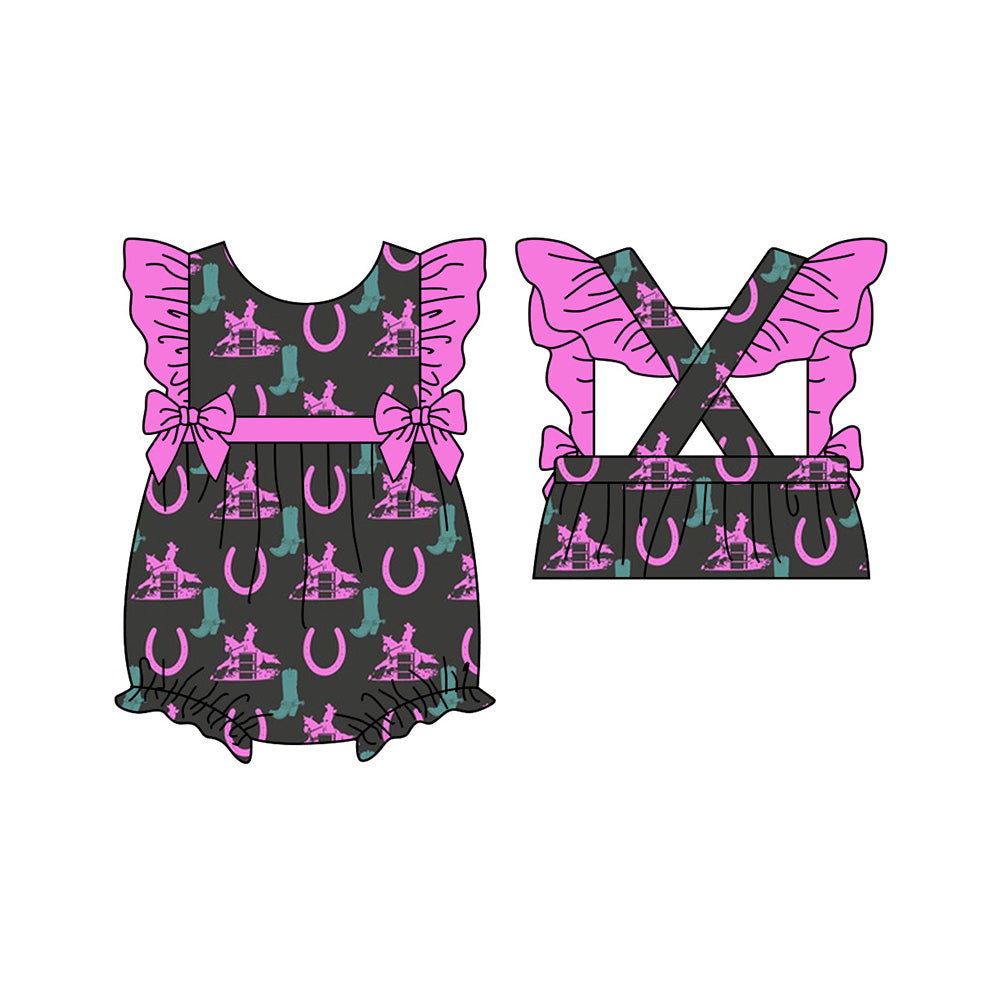 Preorder(moq 5)Baby Infant Girls Western Rodeo Ruffles Rompers