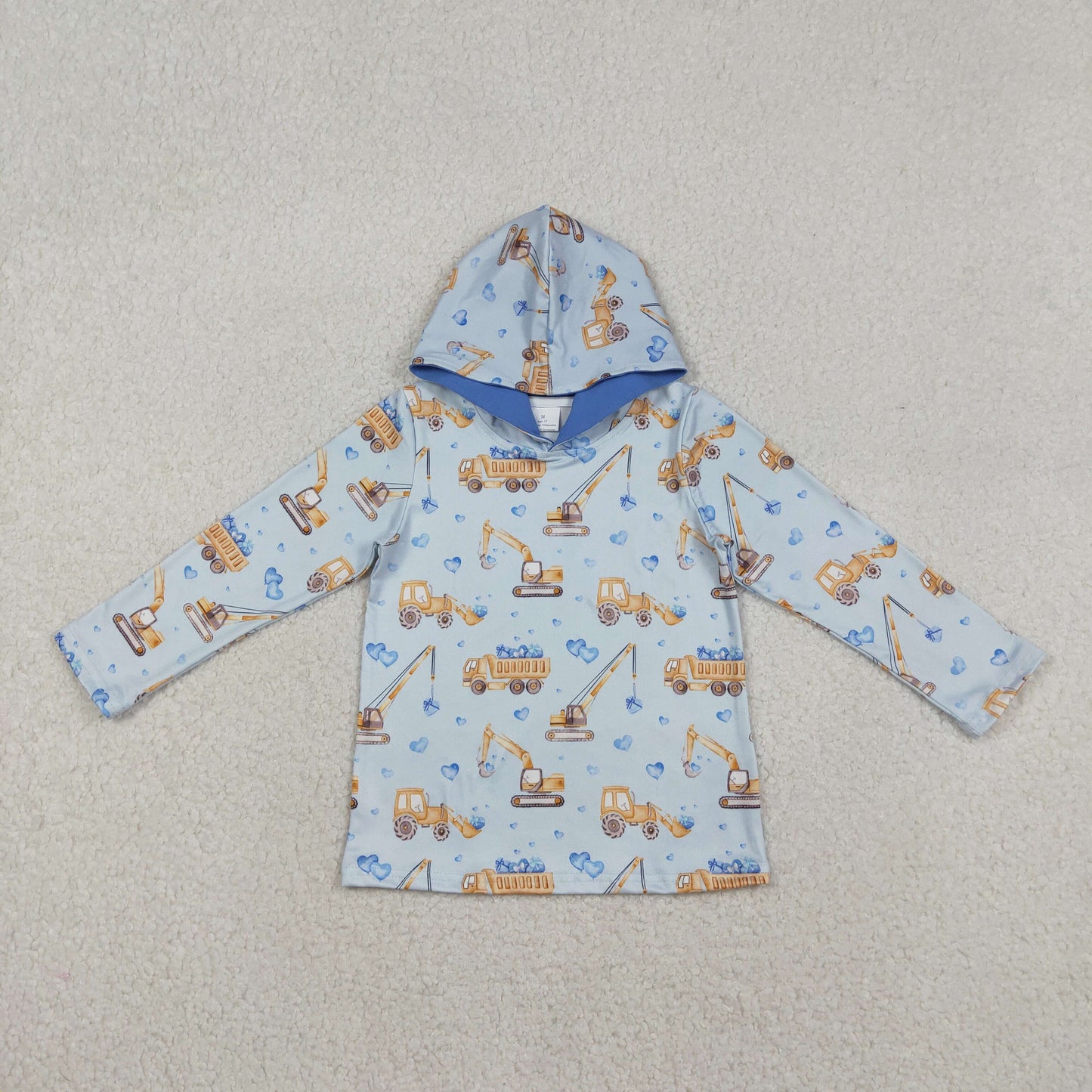 Baby Boys Blue Hearts Excavators Valentines Hoodies Top