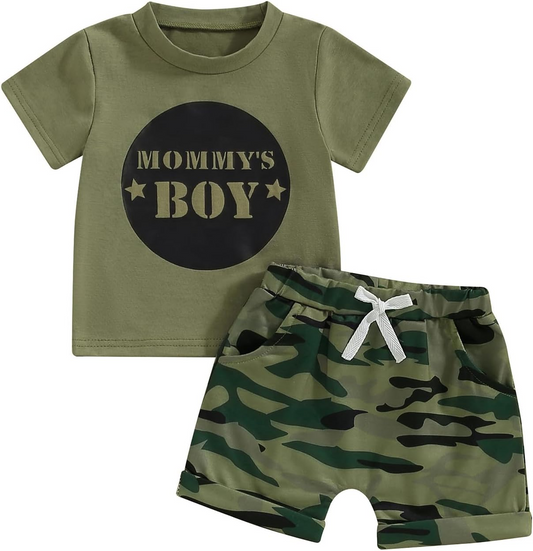 Baby Boys Mammy's Boy Shirt Camo Short Clothes Sets Preorder (moq 5)