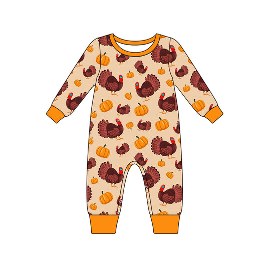 Baby Boys Thanksgiving Turkey Pumpkin Long Sleeve Rompers Preorder(moq 5)