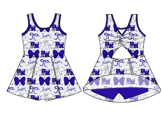 Preorder (moq 5)Baby Girls BH Bows Eagles Team Knee Length Dresses