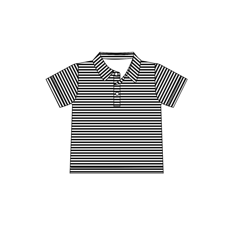 Preorder(moq 5) Baby Boys Black Stripes Team Short Sleeve Tee Pullovers Shirts Tops