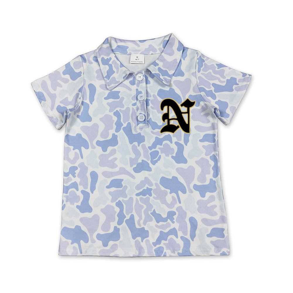 Preorder (moq 5)Baby Boys Light Blue Camo Nederland Bulldogs Team Button Polo Shirt Top