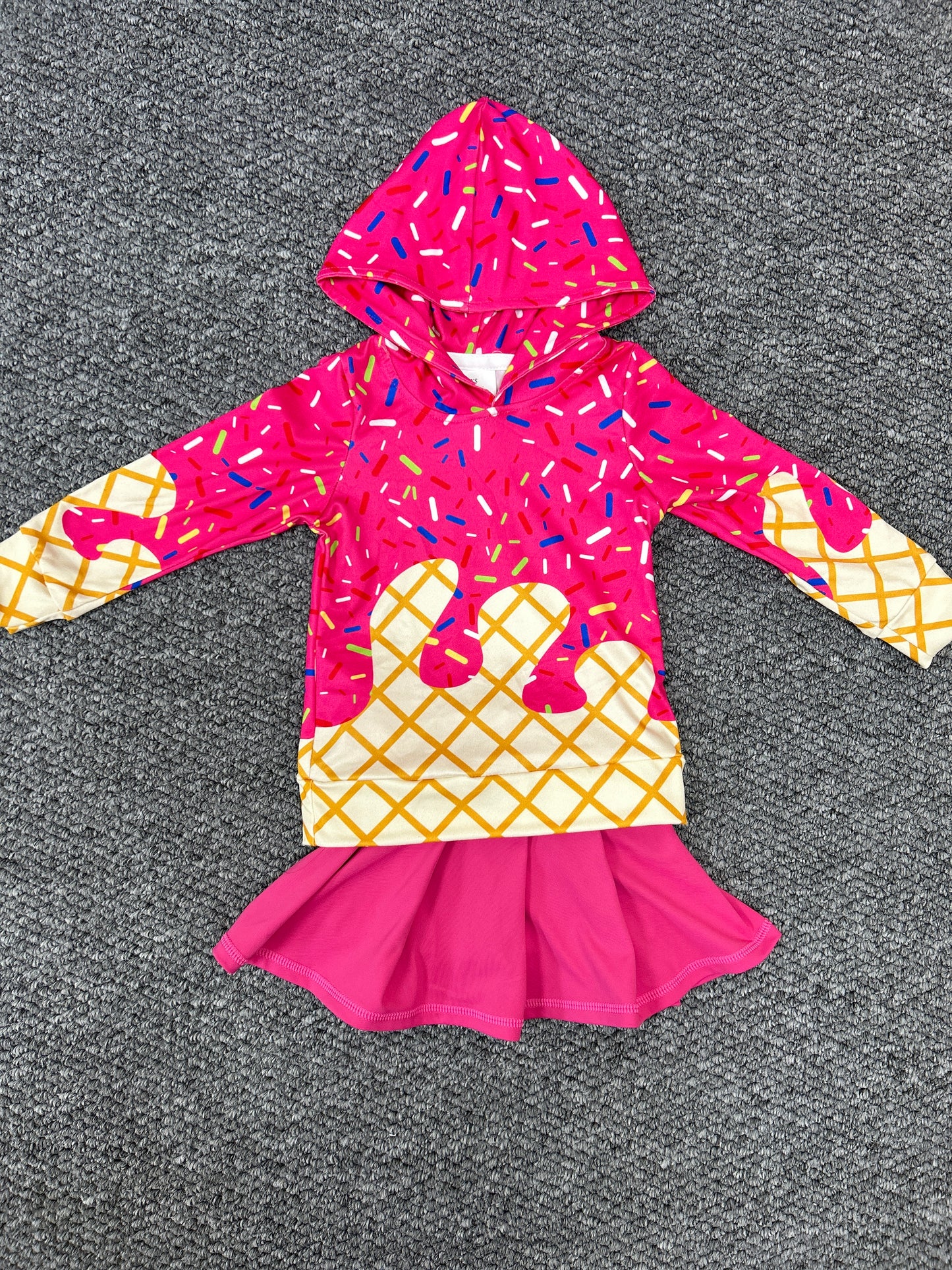 Baby Girls Hot Pink Drip Hoodie Top Yoga Skort Team Sets