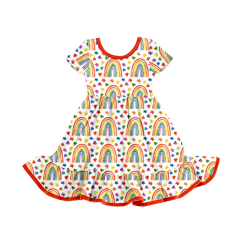 Baby Girls Rainbow Short Sleeve Ruffle Knee Length Dresses preorder(moq 5)