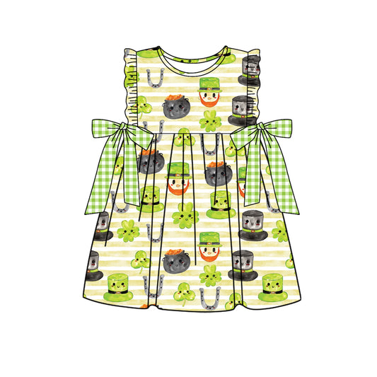Preorder (moq 5)Baby Girls St Patrick Day Quatrefoil Knee Length Dresses