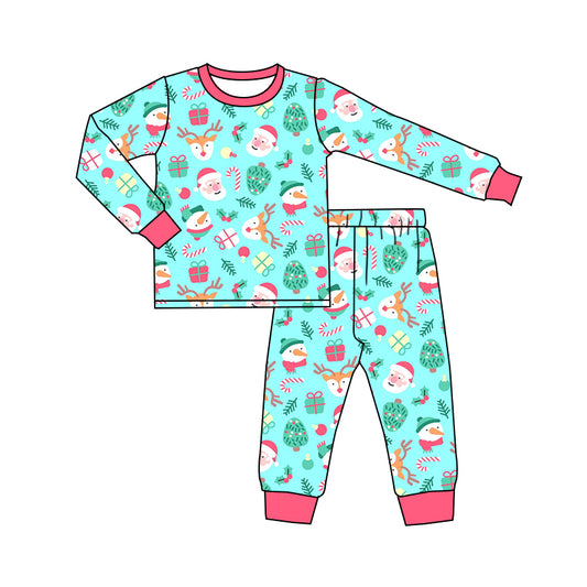 Baby Boys Blue Christmas Santa Shirts Pants Pajamas Preorder(moq 5)