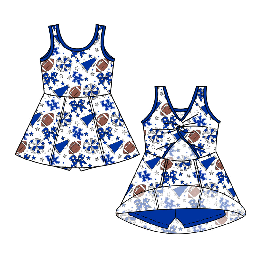 Preorder (moq 5)Baby Girls Sleeveless Bows Stars Footballs Team Shorts Knee Length Dress