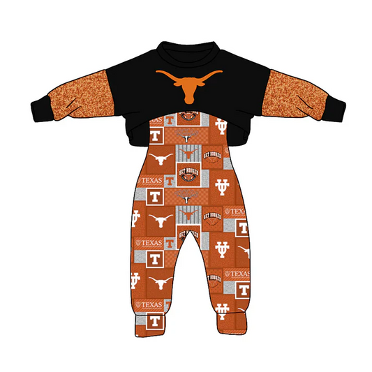 Baby Girls Texas Cow Team Top Jumpsuits 2pcs Sets split order preorder Nov 5th