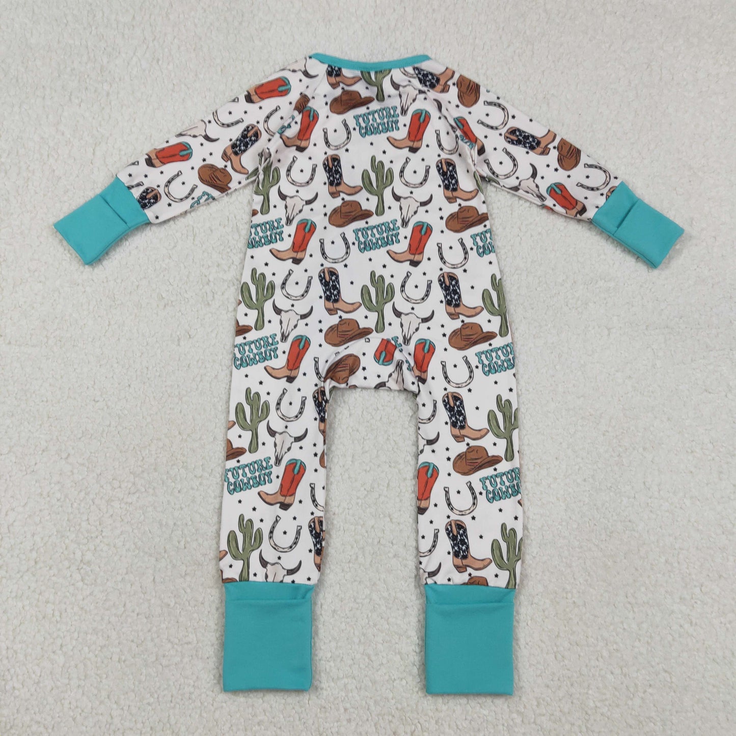 Baby Boys Cactus Boot Future Cowboys Western Two Way Zip Convertible Rompers