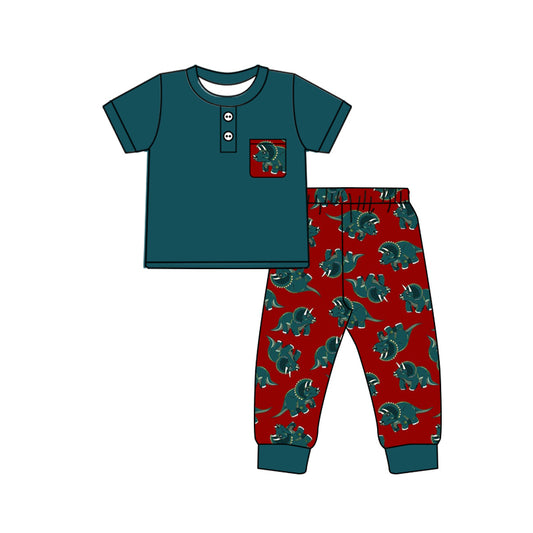 Baby Boys Green Dinosaur Pocket Top Pants Pajamas Clothes Sets preorder(MOQ 5)