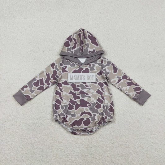 Embroidery Mama's Boy Baby Boys Grey Camo Hoodie Rompers