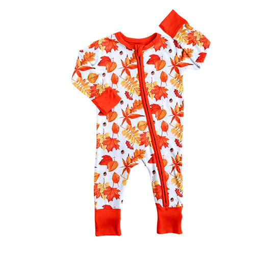 Baby Infant Fall Leaves Long Sleeve Zip Rompers preorder(moq 5)