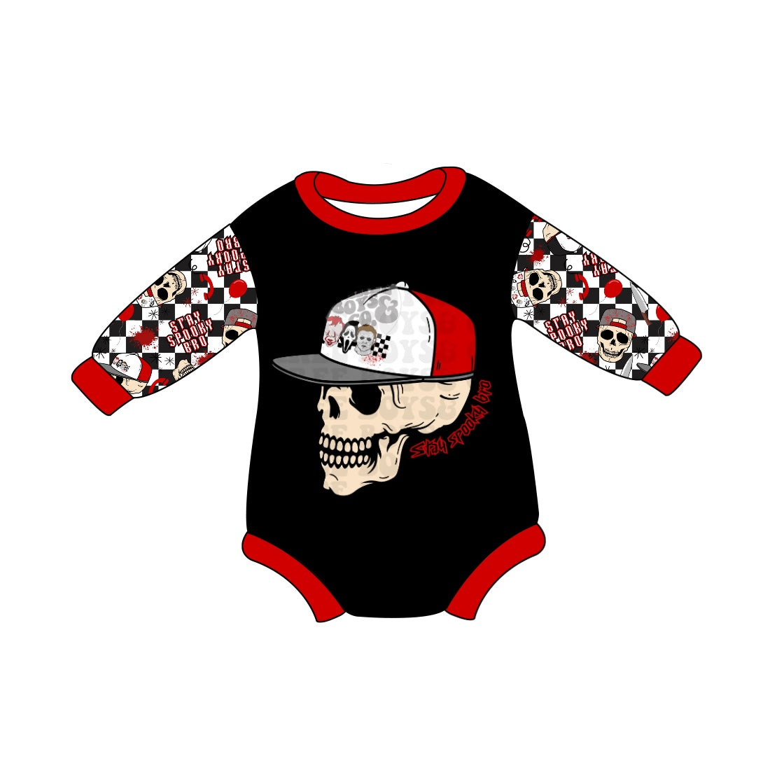 Baby Infant Boys Halloween Red Spooky Skulls Rompers preorder(moq 5)