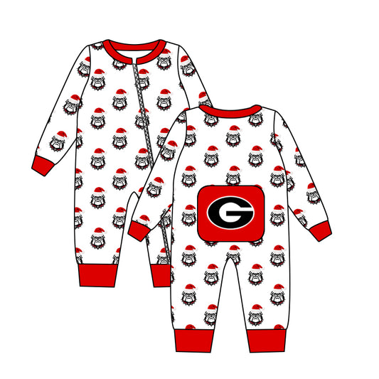 Baby Boys Team Bulldogs Christmas Long Sleeve Zip Rompers preorder(moq 5)