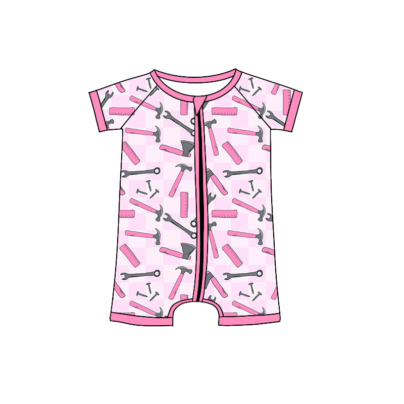 Baby Infant Girls Pink Tools Zip Rompers preorder(moq 5)