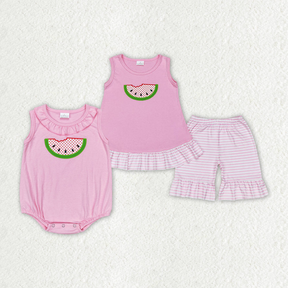 Baby Girls Watermelon Summer Sibling Sister Rompers Clothes Sets