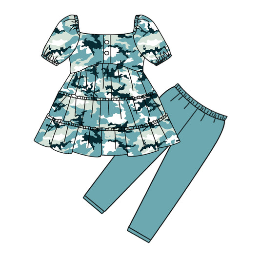 Baby Girls Blue Camo Tunic Top Legging Clothes Sets Preorder(moq 5)