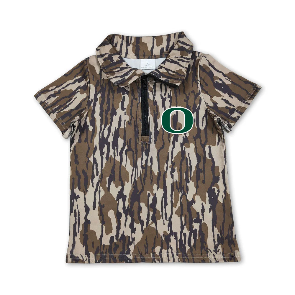 Preorder (moq 5)Baby Boys Olive Wood Camo Oregon Ducks Team Zip Pullovers Top