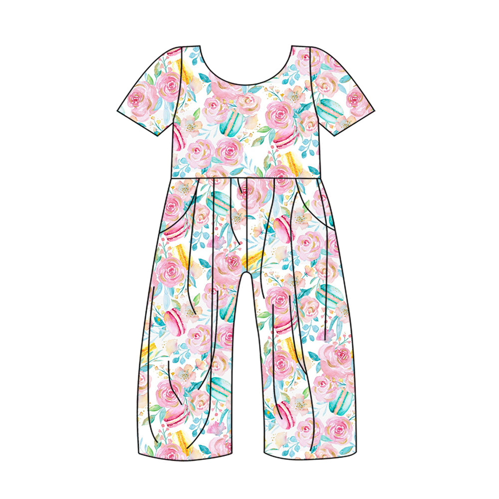 Baby Girls Pink Flowers Short Sleeve Jumpsuits Preorder(moq 5)