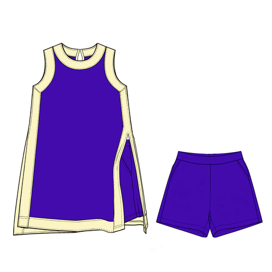 Preorder (moq 5)Adult Women Sleeveless Yellow Purple Split Skirt Pockets Short Clothes Sets