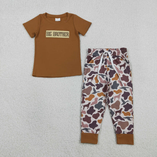 Sibling Baby Boys Embroidery Big Lil Brother Top Pockets Camo Pant Hunting Clothes Set Rompers