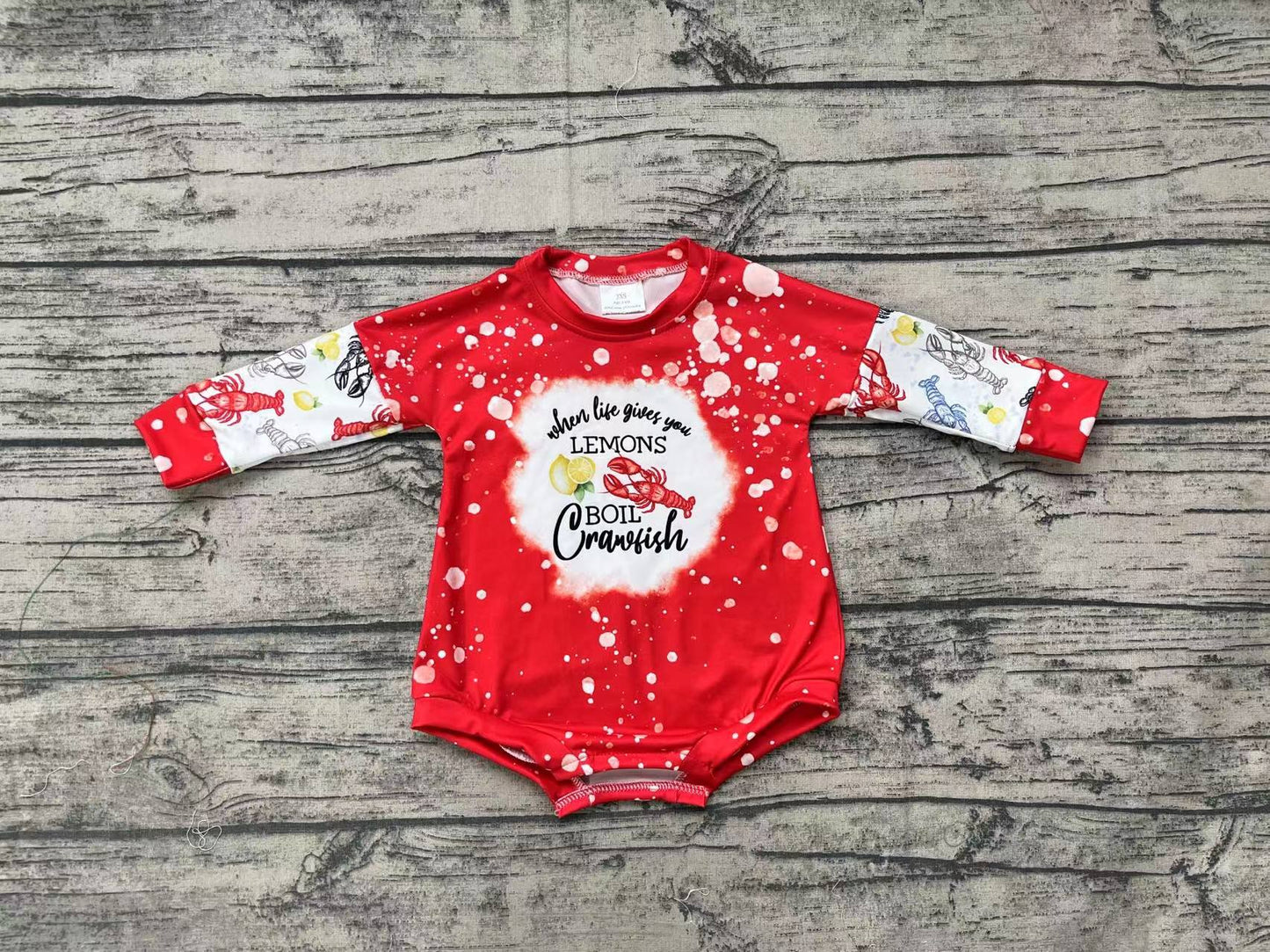 Baby Infant Kids Crawfish Lemons Long Sleeve Red Rompers
