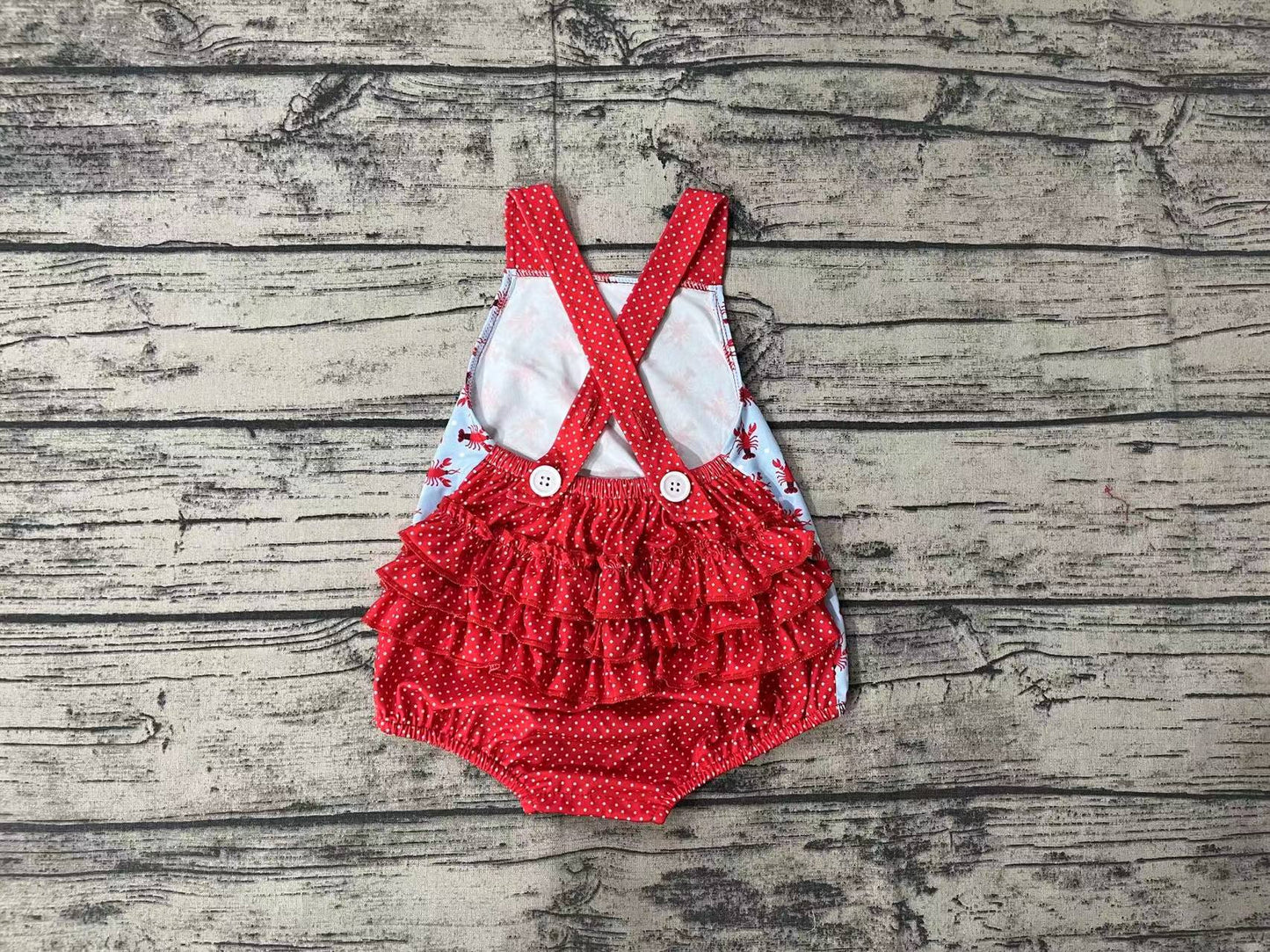 Baby Infant Girls Crawfish Straps Ruffle Bubble Rompers