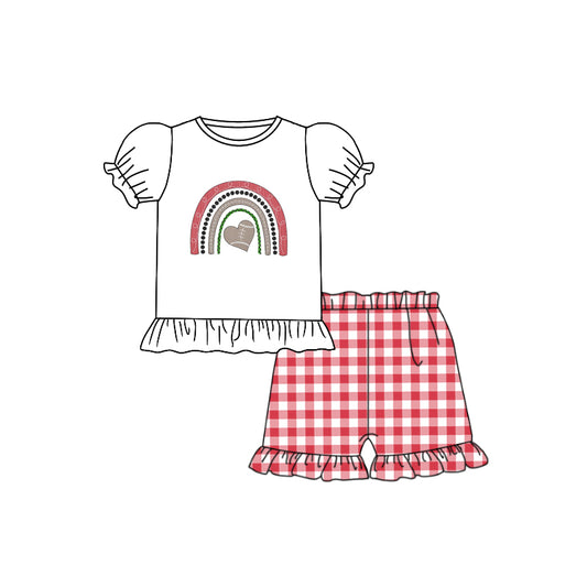 Baby Girls Rainbow Football Tee Top Ruffle Shorts Clothes Sets preorder(moq 5)