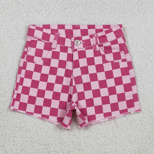 Baby Girls Pink Checked Pockets Denim Shorts Bottom