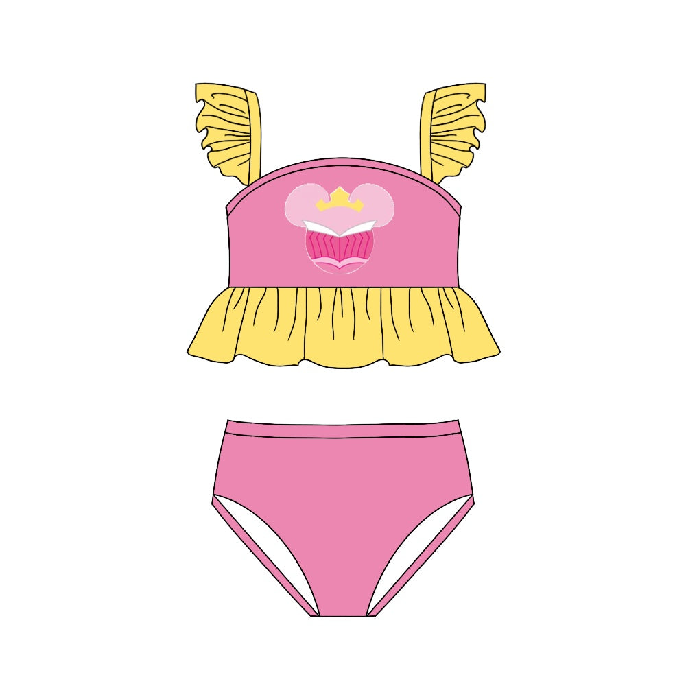 Baby Girls Cartoon Pink Princess Mouse Ruffle Two Pieces Bikini Swimsuits preorder(moq 5)