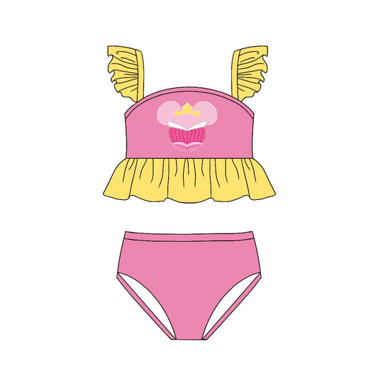 Baby Girls Cartoon Pink Princess Mouse Ruffle Two Pieces Bikini Swimsuits preorder(moq 5)