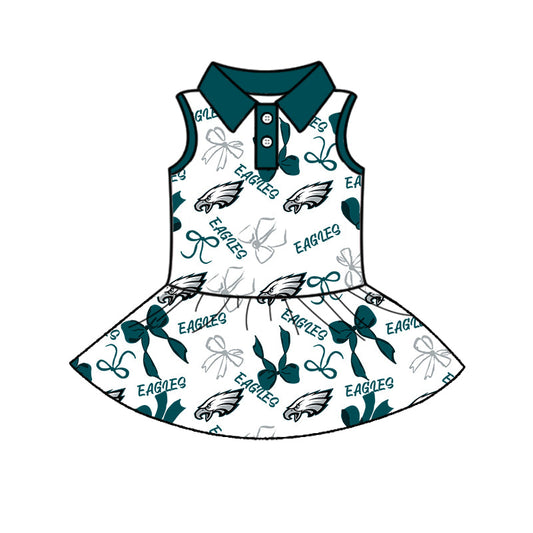 Preorder (moq 5)Baby Girls Sleeveless Button Eagle Bows Skirts Yoga Knee Length Dresses