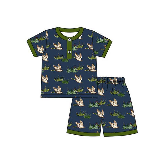 Baby Boys Navy Mallard Ducks Shirts Top Ruffle Shorts Pajamas Sets preorder(MOQ 5)