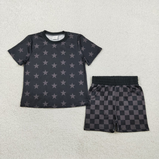 Baby Girls Short Sleeve Stars Top Checked Shorts 4th of July Clothes Sets