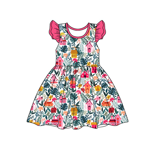 Preorder (moq 5)Baby Girls Farm Leaves Pearl Knee Length Dresses